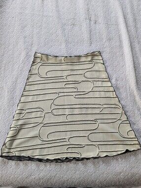 Haystacks Cream & Black Swirl Scalloped Bias Midi Skirt Women's Medium